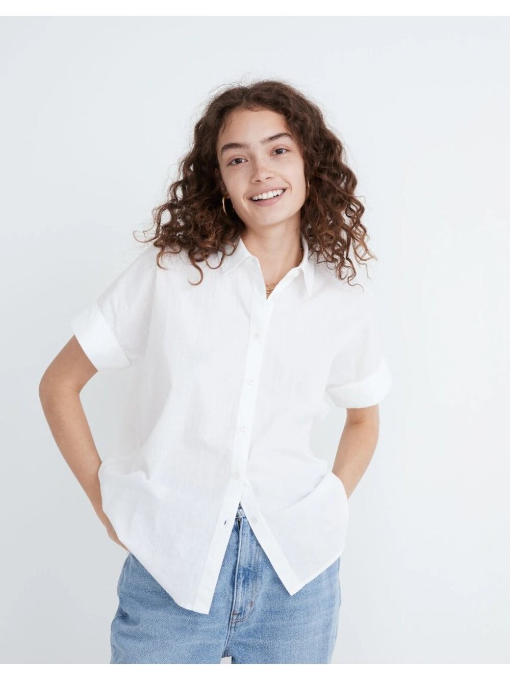 Madewell Courier Pintuck-Back Shirt White Cotton Button-Up Oversized XL